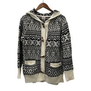 Avalanche  Black and Cream Cardigan Fair Isle Long Sleeve Size Medium